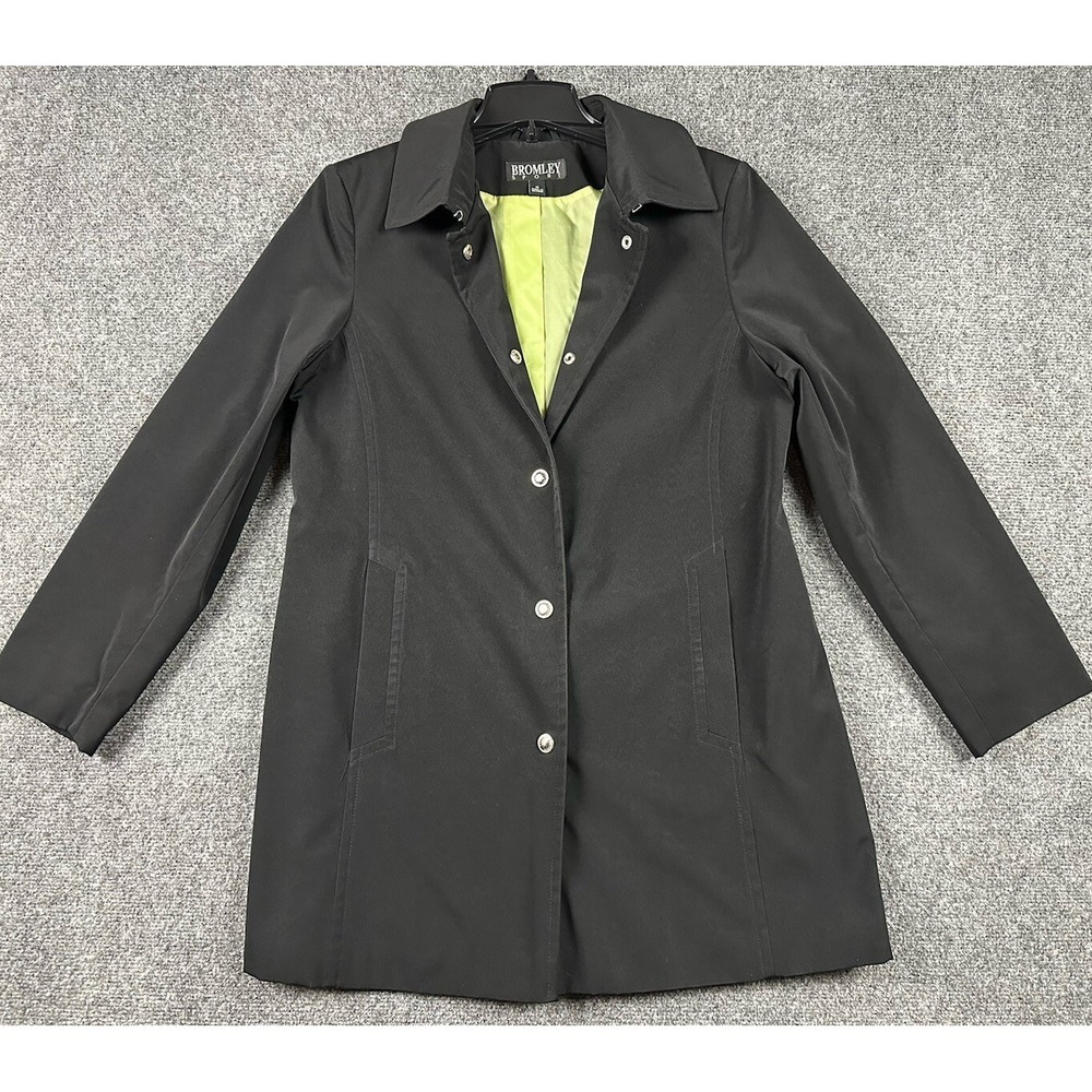Bromley Sport Button Front Rain Jacket Women's M Black Lined Coat Career Work